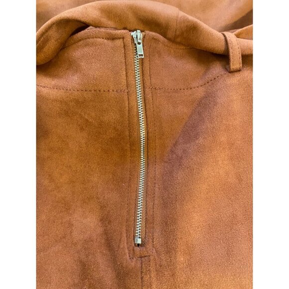 Shinestar Womens L Brown Faux Suede A-Line Skirt With Tie Waist Button Detail - Picture 12 of 12